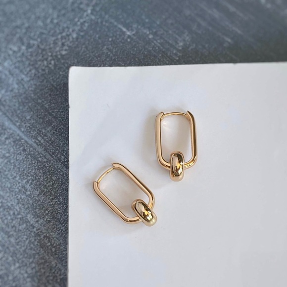 Hoop Earrings 18k Gold Plated Bead Earrings Modern Design - Picture 4 of 11